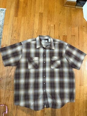 Big Mac 3XL Short-Sleeve Plaid Button-Up Shirt - Brown/Beige Vintage Retro work